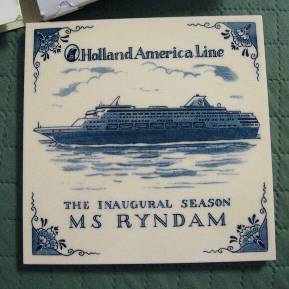 Holland America MS Ryndam Blue Delft Vintage Tile Trivet - Picture 2 of 10